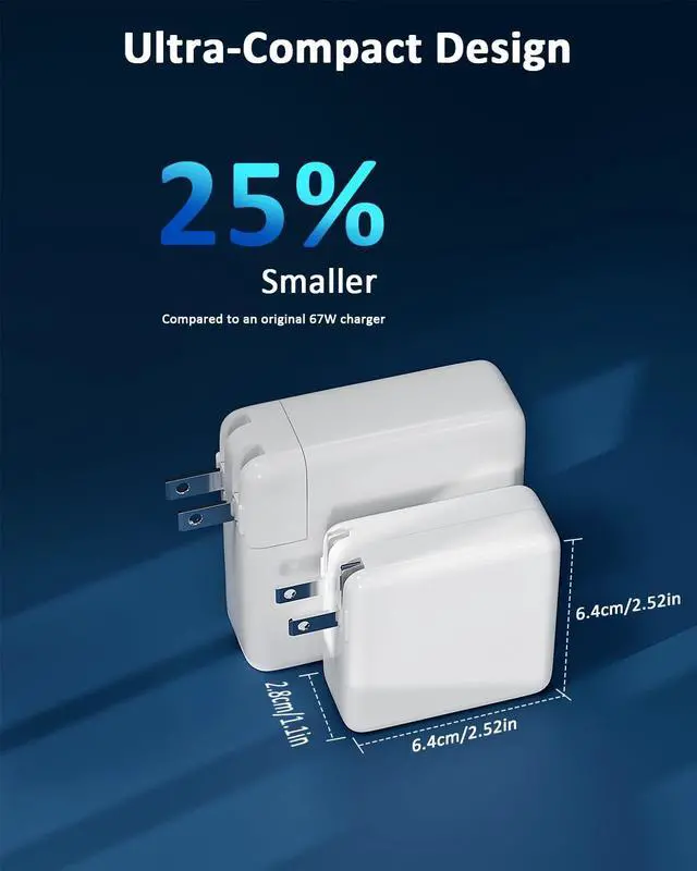 Alt view image 3 of 5 - 70W USB C Charger for MacBook Air MacBook Pro 13 14 15 16 inch 2024 2023 2022 2021 2020, M1 M2 M3 Laptop GAN PD 3.0 Fast USB C Power Adapter, 6.6 ft Cable