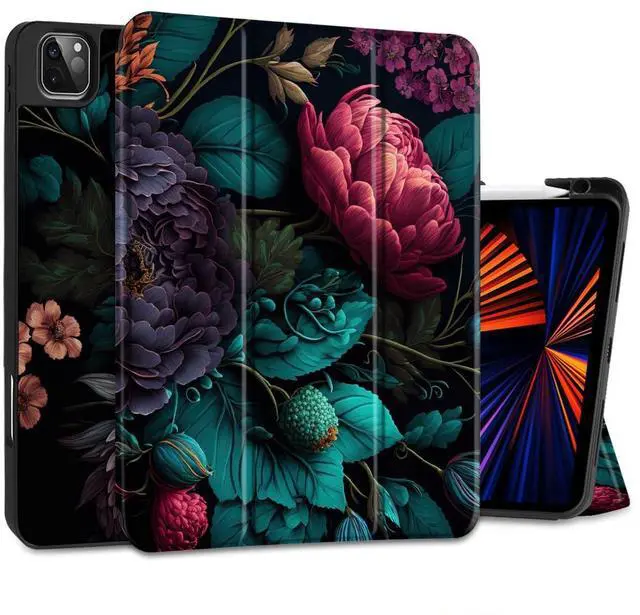 Main image of Yebiseven for M2/M1 iPad Pro 12.9 inch Case 6th/5th/4th/3rd Gen 2022 2021 2020 2018, Shockproof Tablet Case with Pencil Holder & Trifold Stand & Soft TPU Back Cover, Vibrant Flower