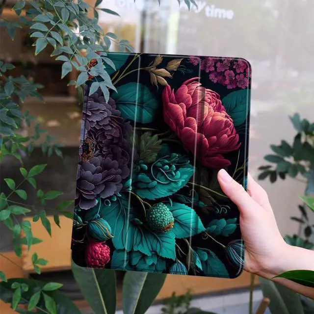 Alt view image 2 of 5 - Yebiseven for M2/M1 iPad Pro 12.9 inch Case 6th/5th/4th/3rd Gen 2022 2021 2020 2018, Shockproof Tablet Case with Pencil Holder & Trifold Stand & Soft TPU Back Cover, Vibrant Flower