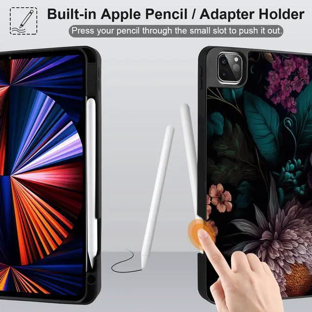 Alt view image 4 of 5 - Yebiseven for M2/M1 iPad Pro 12.9 inch Case 6th/5th/4th/3rd Gen 2022 2021 2020 2018, Shockproof Tablet Case with Pencil Holder & Trifold Stand & Soft TPU Back Cover, Vibrant Flower