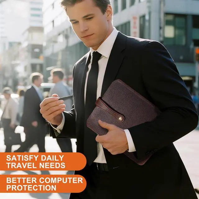 Alt view image 2 of 5 - Thryxop Genuine Leather Tablet Sleeve for iPad Pro 11/Air 10.9/Magic Keyboard & Galaxy Tab S9/S9 FE | Slim Protective Case with Microfiber Lining (Fits Devices up to 11") - Dark Brown