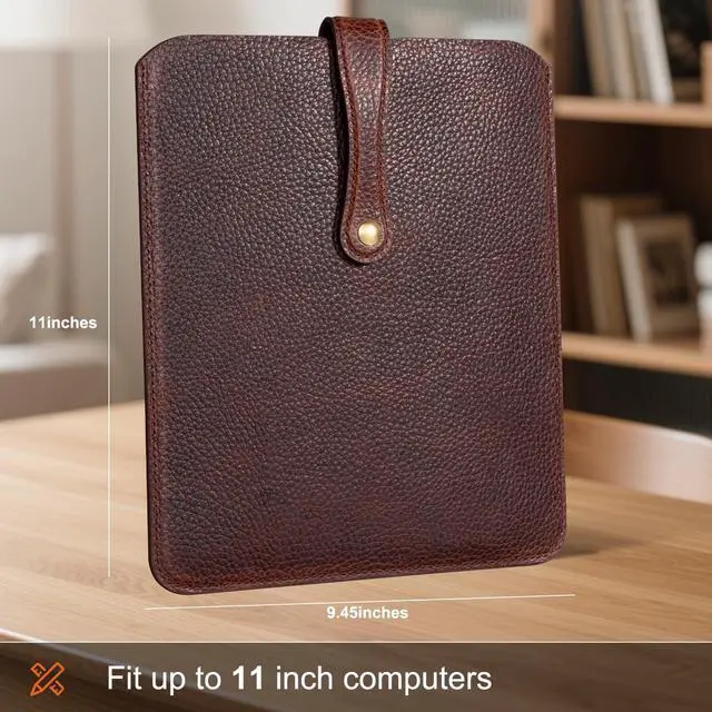 Alt view image 3 of 5 - Thryxop Genuine Leather Tablet Sleeve for iPad Pro 11/Air 10.9/Magic Keyboard & Galaxy Tab S9/S9 FE | Slim Protective Case with Microfiber Lining (Fits Devices up to 11") - Dark Brown