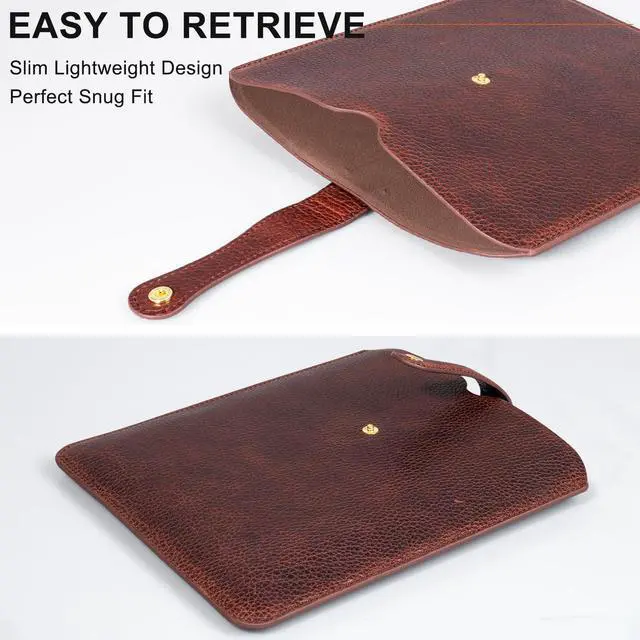 Alt view image 4 of 5 - Thryxop Genuine Leather Tablet Sleeve for iPad Pro 11/Air 10.9/Magic Keyboard & Galaxy Tab S9/S9 FE | Slim Protective Case with Microfiber Lining (Fits Devices up to 11") - Dark Brown