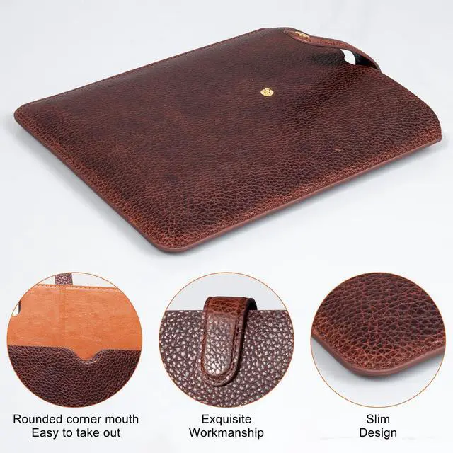 Alt view image 5 of 5 - Thryxop Genuine Leather Tablet Sleeve for iPad Pro 11/Air 10.9/Magic Keyboard & Galaxy Tab S9/S9 FE | Slim Protective Case with Microfiber Lining (Fits Devices up to 11") - Dark Brown