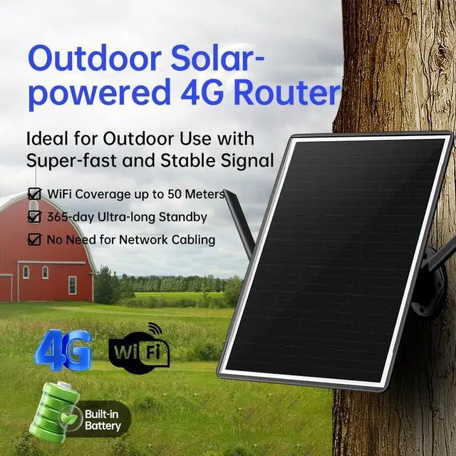 Alt view image 2 of 5 - SECUEYE Solar 4G Router LTE Cat.1 Modem 2.4Ghz WiFi6 Hotspot Outdoor Access Point VSIM & SIM Card-Slot Built-in 26000mAh Battery IP66 Waterproof for Security Cameras IOT Devices