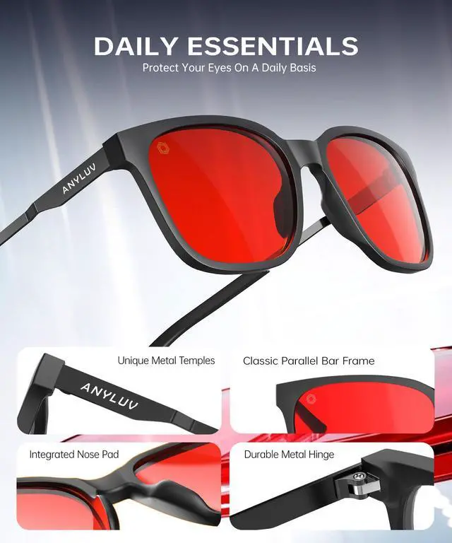 Alt view image 3 of 5 - ANYLUV Blue Light Glasses for Men, Computer Gaming Glasses, Stylish Anti Eyestrain Blue Light Blocking Glasses Men