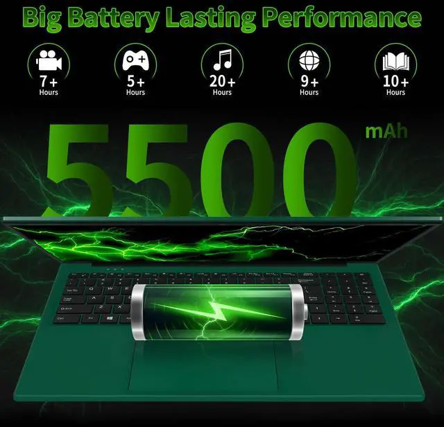 Alt view image 5 of 5 - BINTEC 16 Inch Green Laptop,1920 * 1200 IPS,16GB DDR4 Windows11 Notebook PC, Celeron N5105(up to 2.9 GHz),Lightweight Notebook with Backlit Keyboard and Fingerprint Unlock (Green, 16G+256GB SSD)