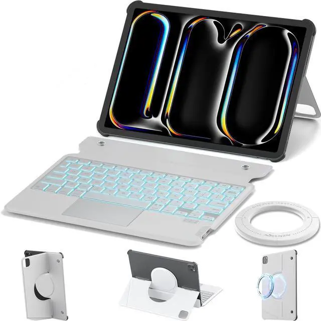 Main image of Nillkin for iPad Air/Pro 13 Inch Case with Detachable Keyboard, [with Magnetic Ring] Slim Rugged Keyboard Case for iPad Air 13 M3/M2 and iPad Pro 13 M4 with Stand Backlit Multi-Touch Trackpad, Gray