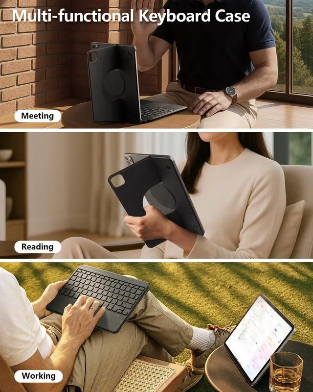 Alt view image 4 of 5 - Nillkin for iPad Air/Pro 13 Inch Case with Detachable Keyboard, [with Magnetic Ring] Slim Rugged Keyboard Case for iPad Air 13 M3/M2 and iPad Pro 13 M4 with Stand Backlit Multi-Touch Trackpad, Gray