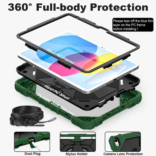 Alt view image 2 of 5 - WESOROL Case for iPad (A16) 11th/10th Generation 2025/2022 with Screen Protector Rotating Stand Pencil Holder iPad Case 10th Generation Shockproof Cover for iPad 11th/10th Gen Cases Kids,Green Black