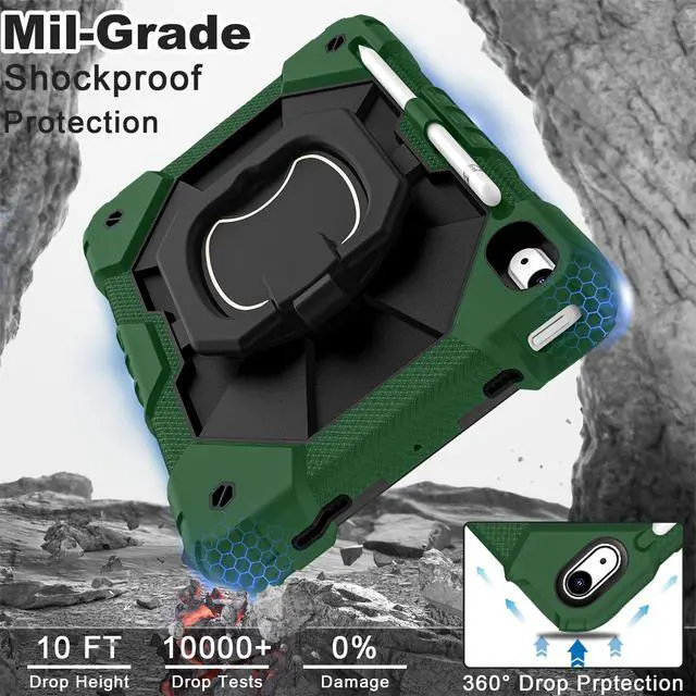 Alt view image 3 of 5 - WESOROL Case for iPad (A16) 11th/10th Generation 2025/2022 with Screen Protector Rotating Stand Pencil Holder iPad Case 10th Generation Shockproof Cover for iPad 11th/10th Gen Cases Kids,Green Black