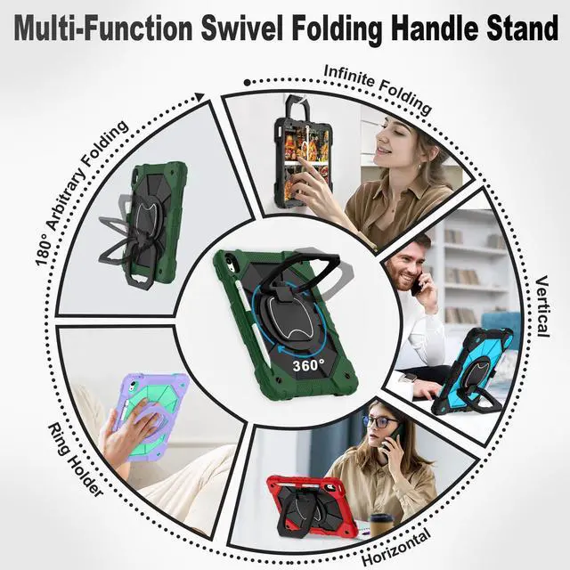 Alt view image 4 of 5 - WESOROL Case for iPad (A16) 11th/10th Generation 2025/2022 with Screen Protector Rotating Stand Pencil Holder iPad Case 10th Generation Shockproof Cover for iPad 11th/10th Gen Cases Kids,Green Black