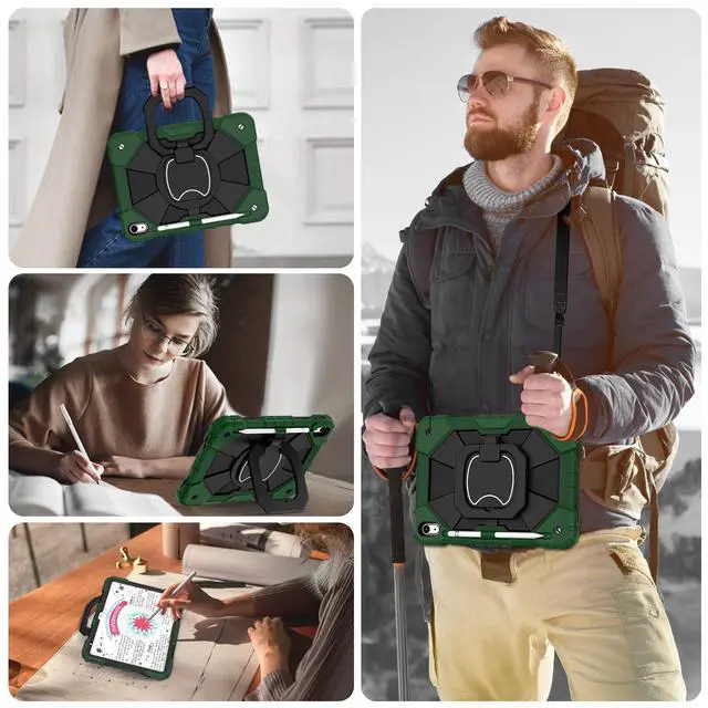 Alt view image 5 of 5 - WESOROL Case for iPad (A16) 11th/10th Generation 2025/2022 with Screen Protector Rotating Stand Pencil Holder iPad Case 10th Generation Shockproof Cover for iPad 11th/10th Gen Cases Kids,Green Black
