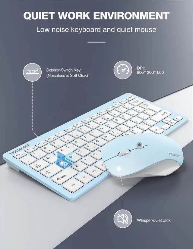 Alt view image 4 of 5 - TECKNET Wireless Keyboard and Mouse Combo, Mini Cordless Computer Keyboard and Mouse Set 2.4GHz, Silent Adjustable 1600 DPI, Quiet Click, Lag-Free for Computer, Laptop, PC, Windows, Mac, Chrome OS