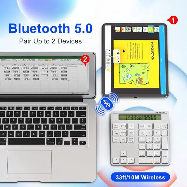 Alt view image 2 of 5 - Rytaki Pro 2-in-1 Wireless Number Pad & Calculator, Bluetooth 5.0 Numeric Keypad with USB-C Charging, 34-Key Portable Number Pad for Laptop, MacBook, PC, Windows, iOS & Android Devices