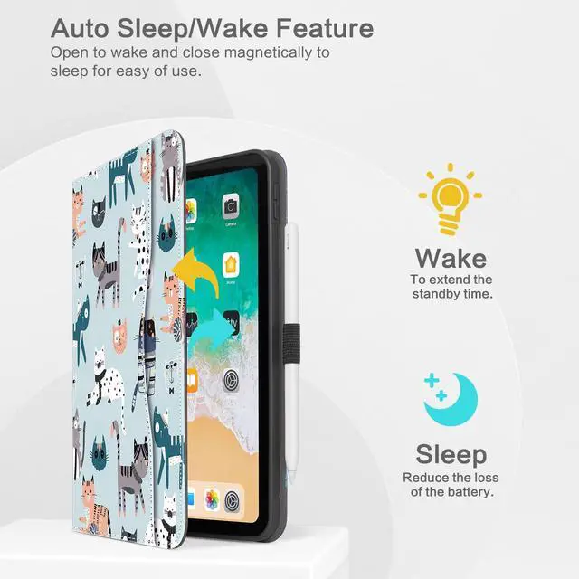 Alt view image 3 of 5 - Case for iPad (A16) 11th Generation 11 Inch 2025, iPad 10th Generation 10.9 Inch 2022, Build with Pencil Holder, Protective 11th/10th Stand Cover View Angles Auto Wake/Sleep, Colord Cats