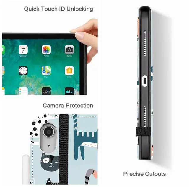 Alt view image 4 of 5 - Case for iPad (A16) 11th Generation 11 Inch 2025, iPad 10th Generation 10.9 Inch 2022, Build with Pencil Holder, Protective 11th/10th Stand Cover View Angles Auto Wake/Sleep, Colord Cats