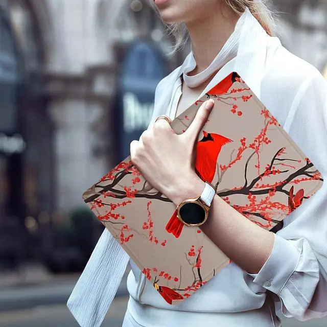 Alt view image 4 of 5 - Case for All-New Kindle Fire HD 10 & 10 Plus Tablet (11th Generation, 2021 Release) 10.1" Slim Lightweight PU Leather Shock-Proof Smart Stand Cover Case with Auto Wake/Sleep,Red Cardinal Birds