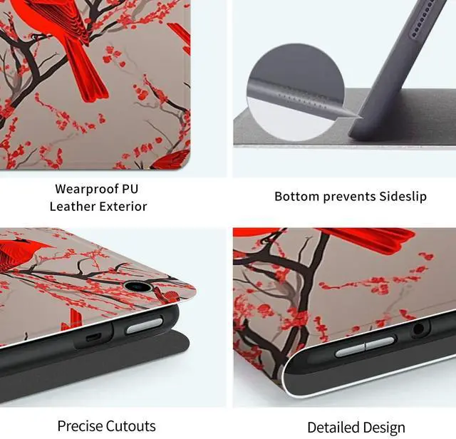 Alt view image 5 of 5 - Case for All-New Kindle Fire HD 10 & 10 Plus Tablet (11th Generation, 2021 Release) 10.1" Slim Lightweight PU Leather Shock-Proof Smart Stand Cover Case with Auto Wake/Sleep,Red Cardinal Birds