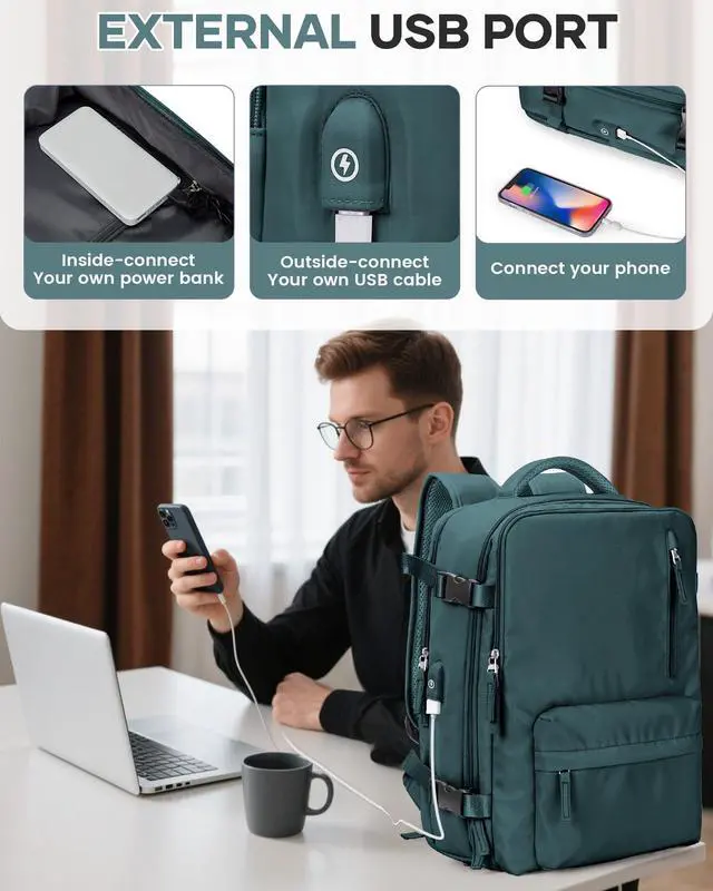 Alt view image 5 of 5 - VENATIN Vacuum Backpack Travel with Pump,Spirit Airline Approved 18x14x8 Inches Personal Item Travel Bag,Water Resistant Business Work Laptop Backpack,Travel Backpack for Women & Men,Peacock blue