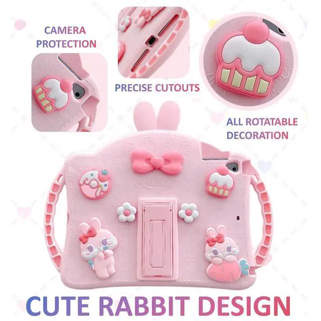 Alt view image 4 of 5 - IPad (A16) 11th Generation Case for Girls Women 11-inch 2025, UFAINEI Cute Pink Rabbit Cases for iPad 10th Generation 2022 10.9 inch Cover with Kickstand Hand Handle & Adjustable Shoulder Strap-Pink