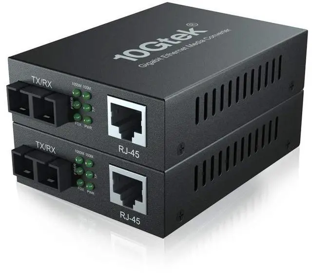 Main image of 10Gtek 1.25G Gigabit MultiMode Fiber to Ethernet Media Converter, MMF Dual SC Fiber to Ethernet Copper RJ45 Converter for 10/100/1000Base-Tx to 1000Base-SX, UL Certified, up to 550-m, Pack of 2