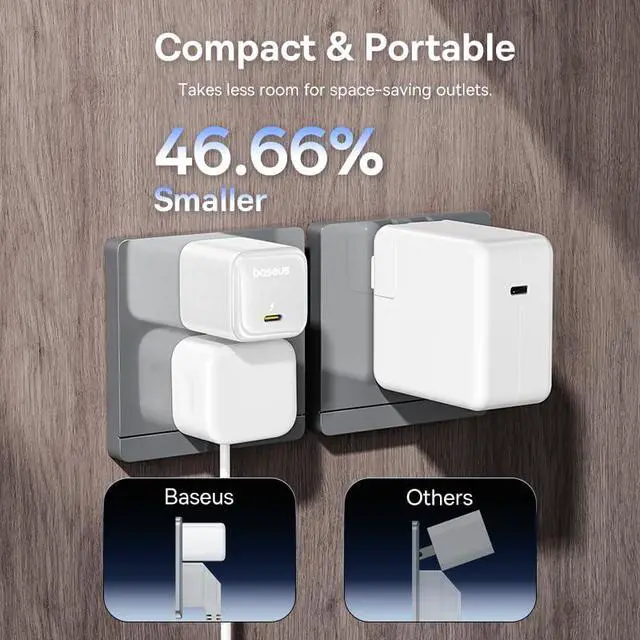 Alt view image 3 of 5 - Baseus 45W USB C Charger Block, 2 Pack PPS Fast Charger Type C with USB-C Cable for iPhone 16/15 Series, iPad, Galaxy S24 Ultra and More Series