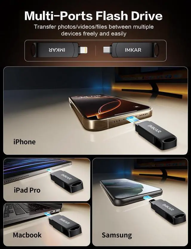 Alt view image 2 of 5 - MFi Certified 512GB Flash Drive for iPhone iPad, IMKAR Memory Stick Storage for Photos Videos, Compatible with iPhone iPad Android and PC, Plug and Play No Application Required (Metal Gray)