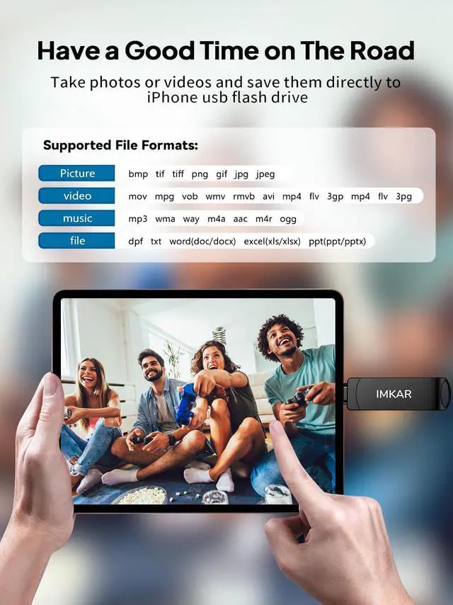 Alt view image 5 of 5 - MFi Certified 512GB Flash Drive for iPhone iPad, IMKAR Memory Stick Storage for Photos Videos, Compatible with iPhone iPad Android and PC, Plug and Play No Application Required (Metal Gray)