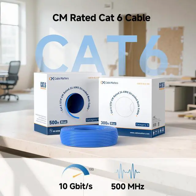 Alt view image 3 of 5 - Cable Matters [UL Listed] 10Gbps CM Rated 24AWG Stranded Cat 6 Ethernet Cable - 300ft, Bare Copper, UTP, Cat6 Spool for Ethernet Patch Cable, Blue