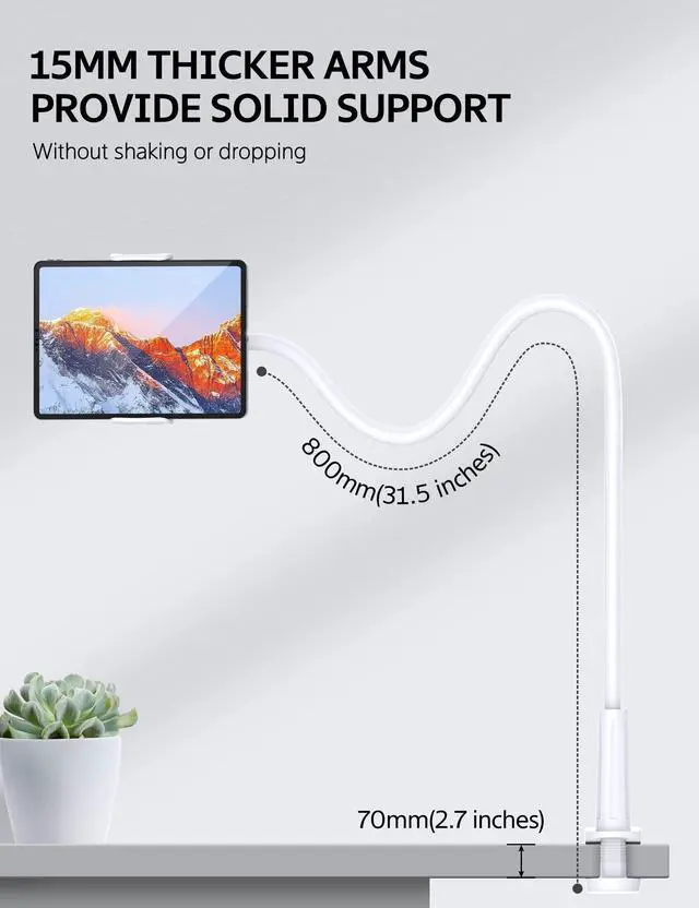 Alt view image 3 of 5 - SHAWE Gooseneck Tablet Holder Phone Stand, Flexible Tablet Mount for Bed, 360 Adjustable Lazy Arm Holder Clamp Mount for iPad Air Pro Mini, Samsung Galaxy Tabs, iPhone, Switch, 4.0~10.5" (White)
