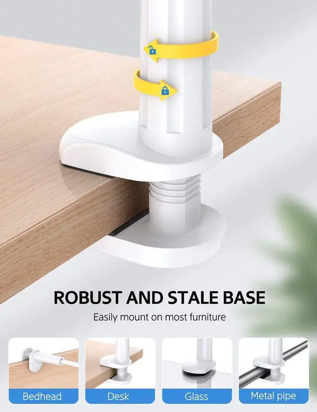 Alt view image 4 of 5 - SHAWE Gooseneck Tablet Holder Phone Stand, Flexible Tablet Mount for Bed, 360 Adjustable Lazy Arm Holder Clamp Mount for iPad Air Pro Mini, Samsung Galaxy Tabs, iPhone, Switch, 4.0~10.5" (White)