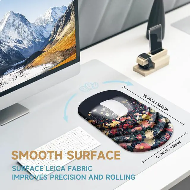 Alt view image 5 of 5 - Ergonomic Mouse Pad with Wrist Rest Support,Non-Slip PU Base,Massage for Carpal Tunnel Pain Relief,Memory Foam Mousepad for Home,Office,WorkBlack Flower