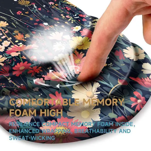 Alt view image 4 of 5 - Ergonomic Mouse Pad with Wrist Rest Support,Non-Slip PU Base,Massage for Carpal Tunnel Pain Relief,Memory Foam Mousepad for Home,Office,WorkBlack Flower
