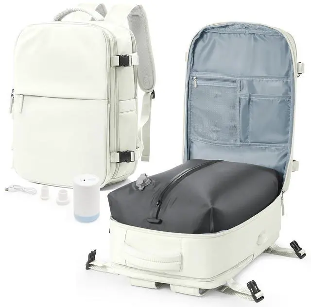 Main image of winspansy Large Travel Backpack Storage Vacuum Compression Seal Bags for Women Men Clothing with Pump Personal Item Work Carry on Business Vacpack College Laptop Backpack white