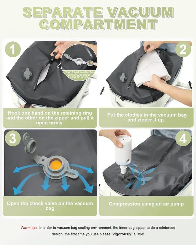 Alt view image 3 of 5 - winspansy Large Travel Backpack Storage Vacuum Compression Seal Bags for Women Men Clothing with Pump Personal Item Work Carry on Business Vacpack College Laptop Backpack white