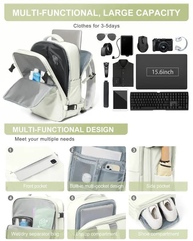 Alt view image 5 of 5 - winspansy Large Travel Backpack Storage Vacuum Compression Seal Bags for Women Men Clothing with Pump Personal Item Work Carry on Business Vacpack College Laptop Backpack white