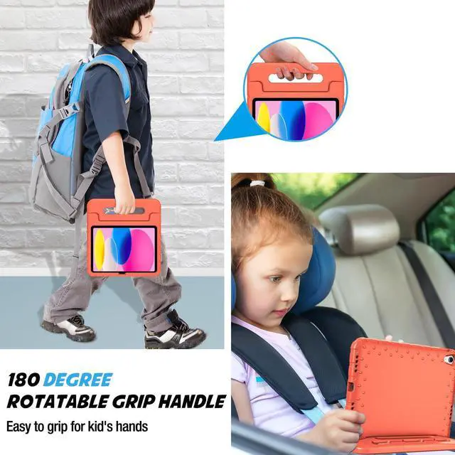 Alt view image 4 of 5 - ProCase Kids Case for iPad A16 11th Generation 2025/iPad 10th Generation 2022 with Pencil Holder, iPad 11/10 Case Shockproof Lightweight Cover with Stand Convertible Handle for Children -Orange