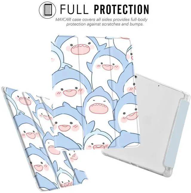 Alt view image 2 of 5 - MAYCARI Original Case for iPad Pro 11 Inch 2022/2021/2020 with Pencil Holder, Cartoon Sharks iPad Pro 11 Inch 4th/3rd/2nd Generation Soft TPU Back Protective Cover Shell, Auto Sleep/Wake Slim Shell