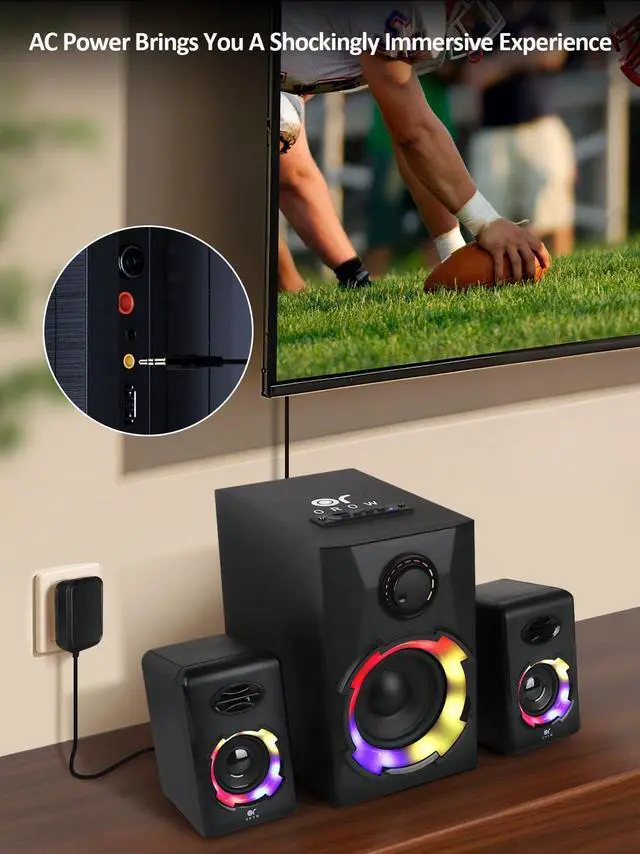 Alt view image 2 of 5 - OROW Computer Speakers,40W PC Speakers with Subwoofer,Gaming Speakers with Bass,AC Powered,Support Bluetooth&SD&USB Play, 2.1 Multimedia Speakers System with RGB Light,Great for TV/Projector/PC/Laptop