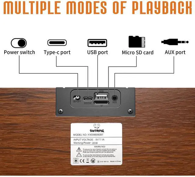 Alt view image 5 of 5 - SWTOIPIG Retro Computer Speakers - Wooden Sound Bar with Bluetooth 5.3 & USB Connectivity | Universal Compatibility for PC, Desktop, Laptop, Monitor, Tablet & Smartphone