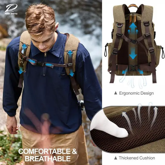 Alt view image 4 of 5 - Padwa Lifestyle Khaki Camera Backpack - Professional DSLR & UAV Camera Bag,Anti Theft Canvas Camera Backpack with Rain Cover,Large Capacity Photography Travel Camera Bag with Multi Compartments