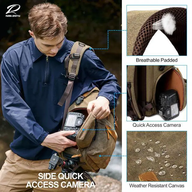 Alt view image 5 of 5 - Padwa Lifestyle Khaki Camera Backpack - Professional DSLR & UAV Camera Bag,Anti Theft Canvas Camera Backpack with Rain Cover,Large Capacity Photography Travel Camera Bag with Multi Compartments