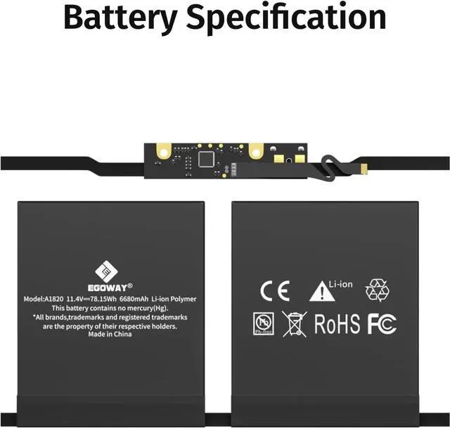 Alt view image 2 of 5 - E EGOWAY A1707 Laptop Battery Compatible with A1820 MacBook Pro 15 inch Battery A1707 Late 2016 Mid 2017 Touch Bar EMC3162 3072 Series MLH32LL/A MLH42LL/A MLW72LL/A Replacement Battery