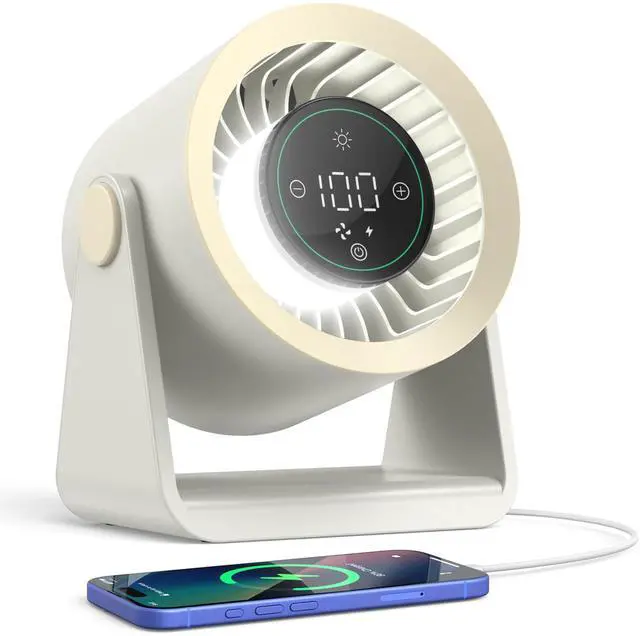 Main image of Ausic Powerful Desk Fan Utra-quiet for Bedroom, 15200mAh Small Turbo Bedside Fans for Cooling and Sleep, Personal Battery Powered USB Fans With LED Light, Digital Display, 105° Tilt (White)