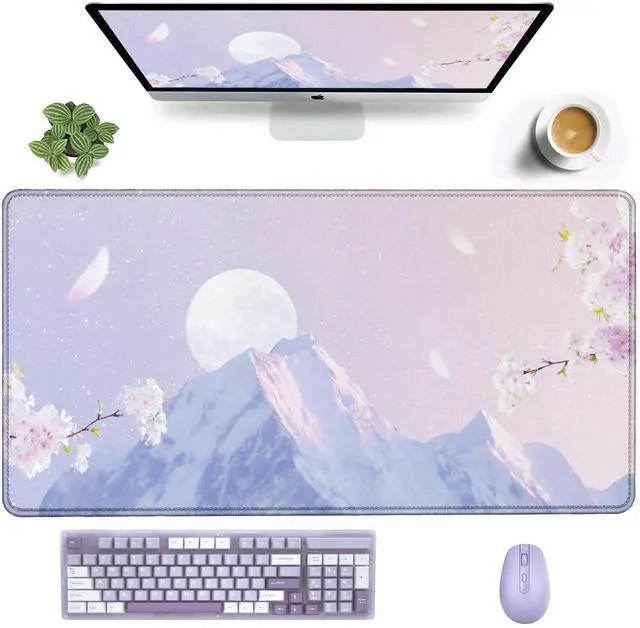 Alt view image 2 of 5 - Viorichve Pink Mouse Pad Large XXL Mousepad 34.65" x 15.75" Extended Gaming Desk Pad Laptop Computer Mousepad with Non-Slip Rubber Stitched Edges for Office, Work, Game