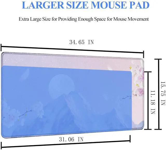 Alt view image 3 of 5 - Viorichve Pink Mouse Pad Large XXL Mousepad 34.65" x 15.75" Extended Gaming Desk Pad Laptop Computer Mousepad with Non-Slip Rubber Stitched Edges for Office, Work, Game