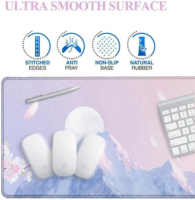 Alt view image 4 of 5 - Viorichve Pink Mouse Pad Large XXL Mousepad 34.65" x 15.75" Extended Gaming Desk Pad Laptop Computer Mousepad with Non-Slip Rubber Stitched Edges for Office, Work, Game