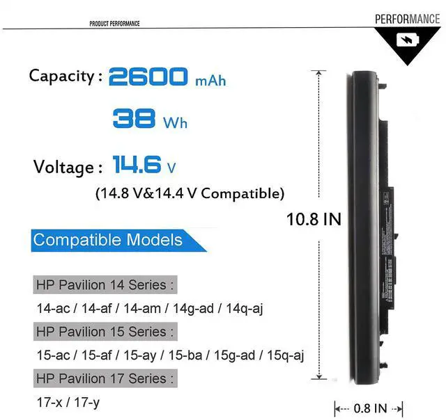 Alt view image 2 of 5 - Emaks 807956-001 HS03 HS04 for HP Pavilion 15 15-BA 15-AY 15-AF 15-AC:15-ay039wm 15-ay041wm 15-ay191ms 15-ay009dx 15-ay068nr 15-ay021ds 15-ay169nr 15-ay075nr ay052nr ay103dx 17-X051NR (Laptop Battery)