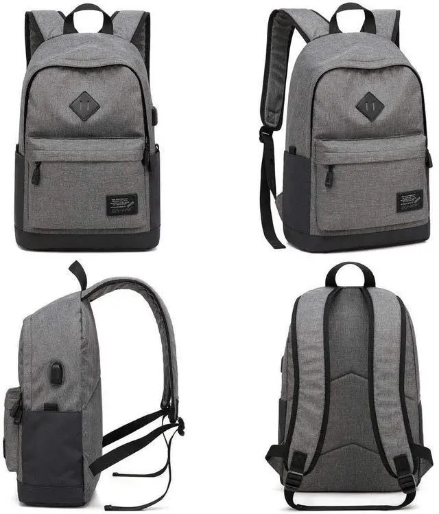 Alt view image 2 of 5 - HUAETING Lightweight Casual Laptop Backpack For Men Women Travel Backpacks with USB Charging Port Fashion Daypack Bookbag (Grey)